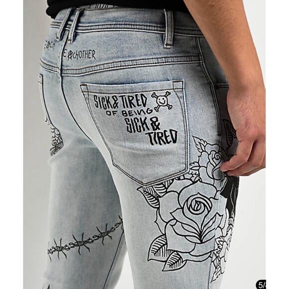Ninth Hall Rogue Printed Light Aged Skinny Jeans Size 28 - Picture 3 of 16